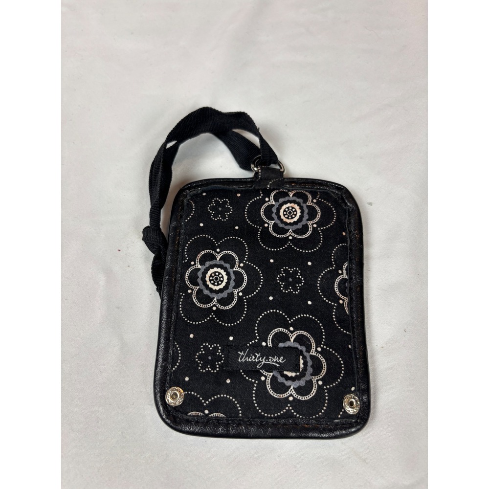 Thirty-One Black White Floral ID Luggage Tag Snap Closure Travel Accessory